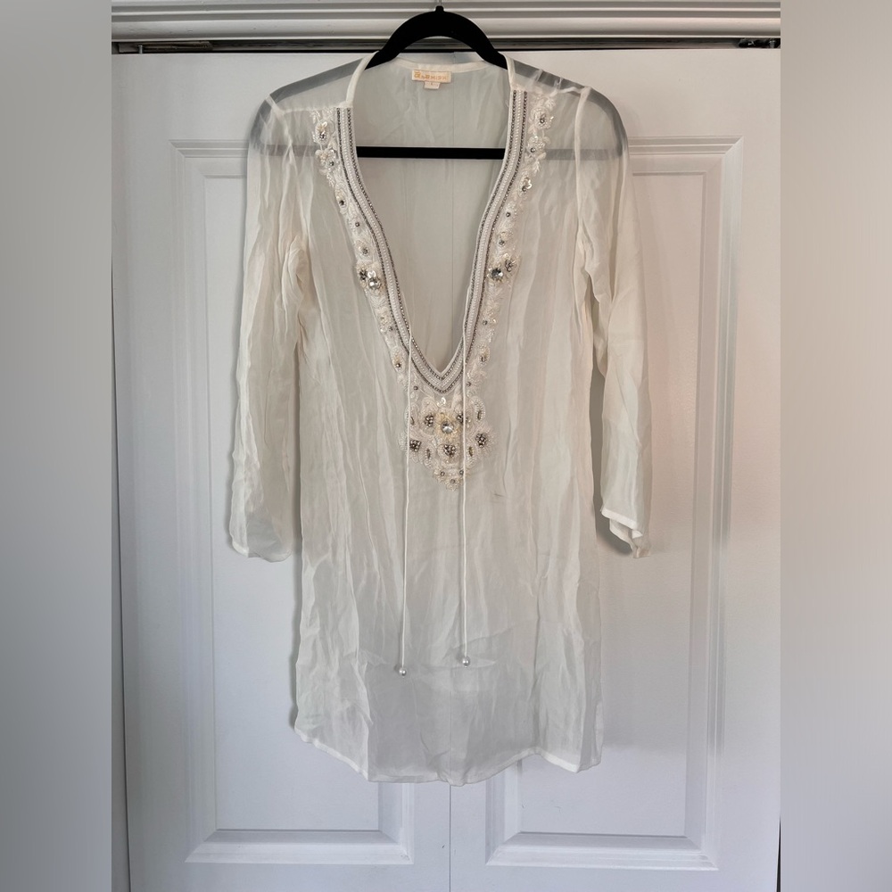 Sheer White Beaded Kaftan